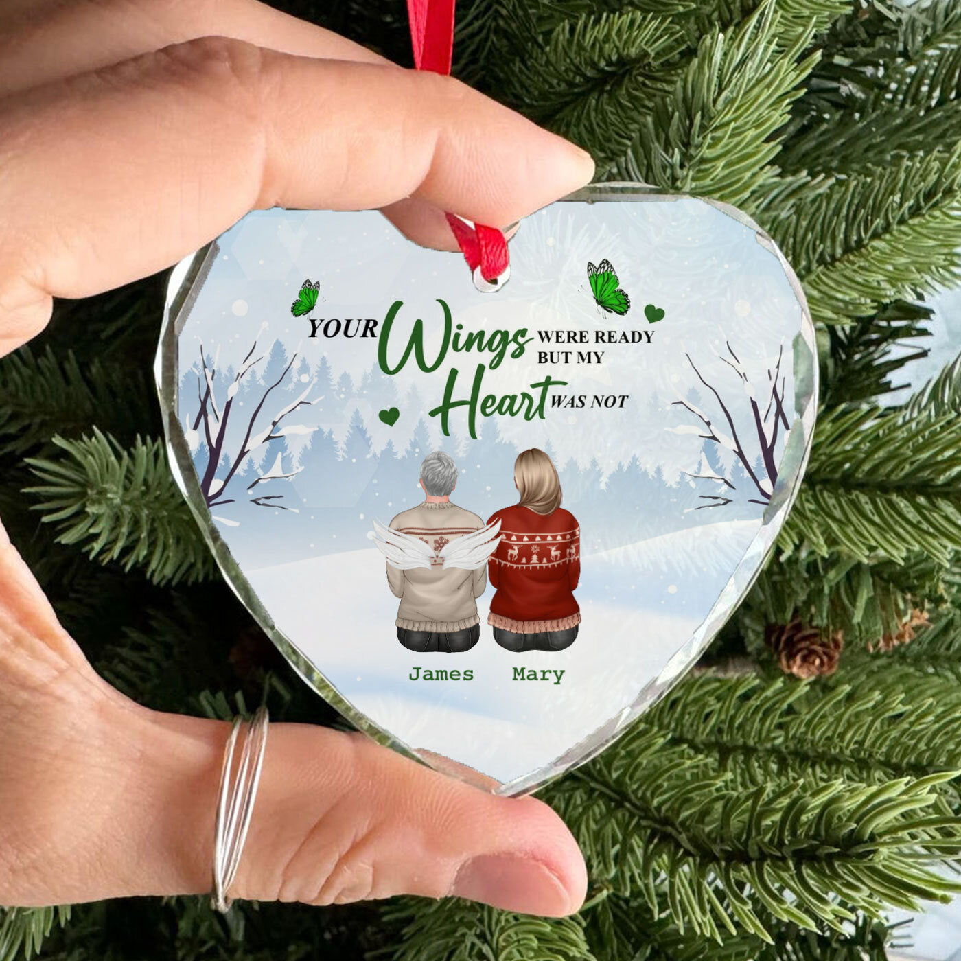 Heartfelt Memorial Christmas Glass Ornament - Your Wings Were Ready